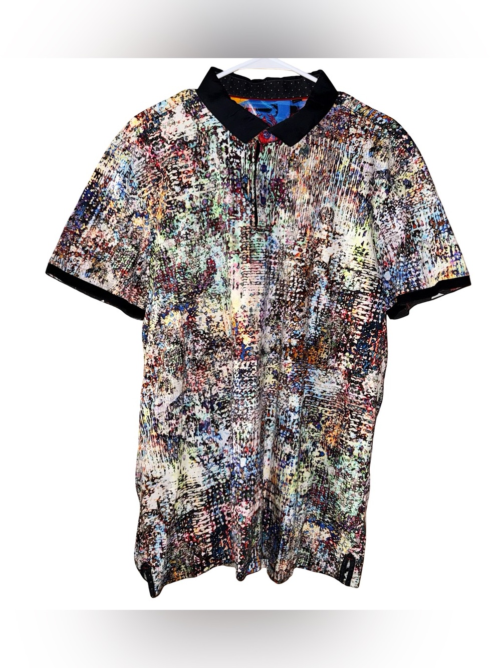 Au Noir Men's Sz 6/2XL Abstract Multicolor Men's Polo Shirt Black Trim Cotton